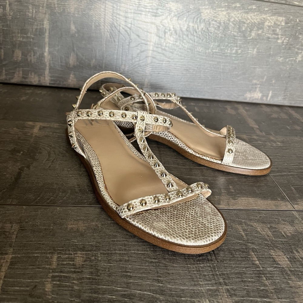Edgy Studded Gladiator Sandals Snakeskin Gold JLO Jennifer Lopez 6 Boho Chic - Picture 2 of 16